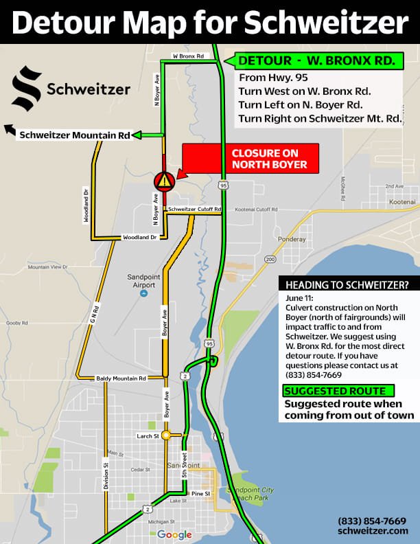 map to schweitzer with detour due to construction