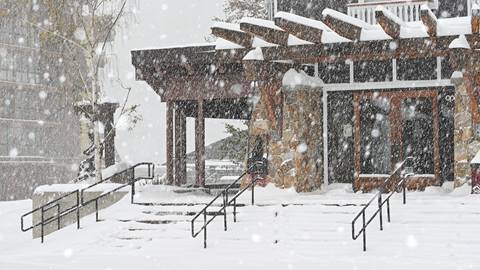 exterior chimney rock entrance on snowy day