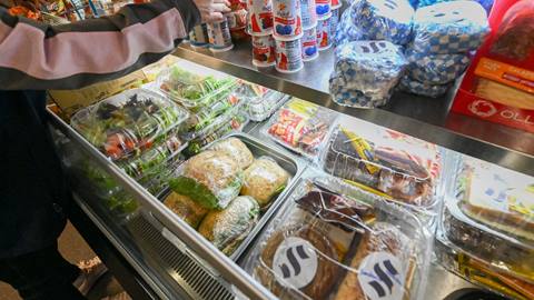 Lunch options in a display case at Lakeview Cafe