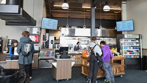 Customers checking out at Red Hawk Cafe