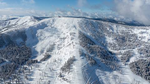 Drone photo of snowy mountain