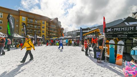 people at mega demo day in the village at Schweitzer