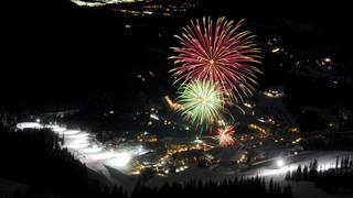 Fireworks over the Schweitzer Village from above