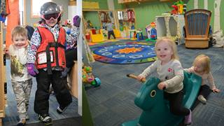 Schweitzer Children's Center, kids playing and getting ready to ski. 