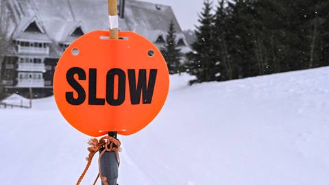 Slow sign on the ski slopes of Schweitzer. 