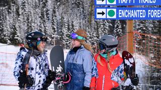 Teens waiting for their snowboard lesson at Schweitzer