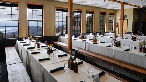 Schweitzer's Caribou Room set up for a wedding reception. 