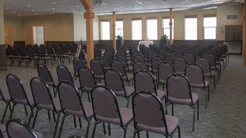 Caribou Room with chairs set up for a group event