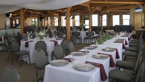 North Room set up for a wedding dinner at Schweitzer