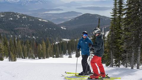 Skier with instructor during a private lesson at Schweitzer 