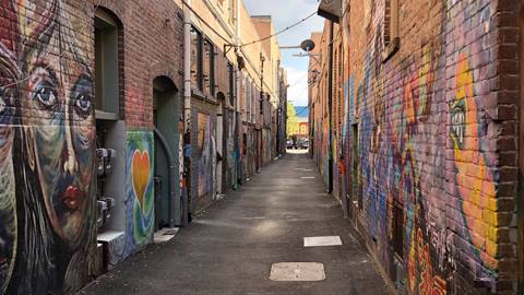 Colorful graffiti painted in an alley in Sandpoint