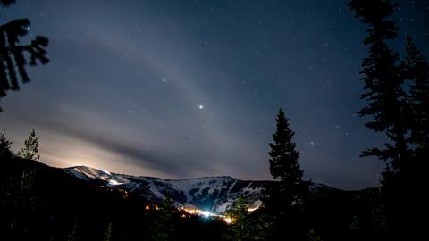 Night shot looking up towards the Schweitzer village